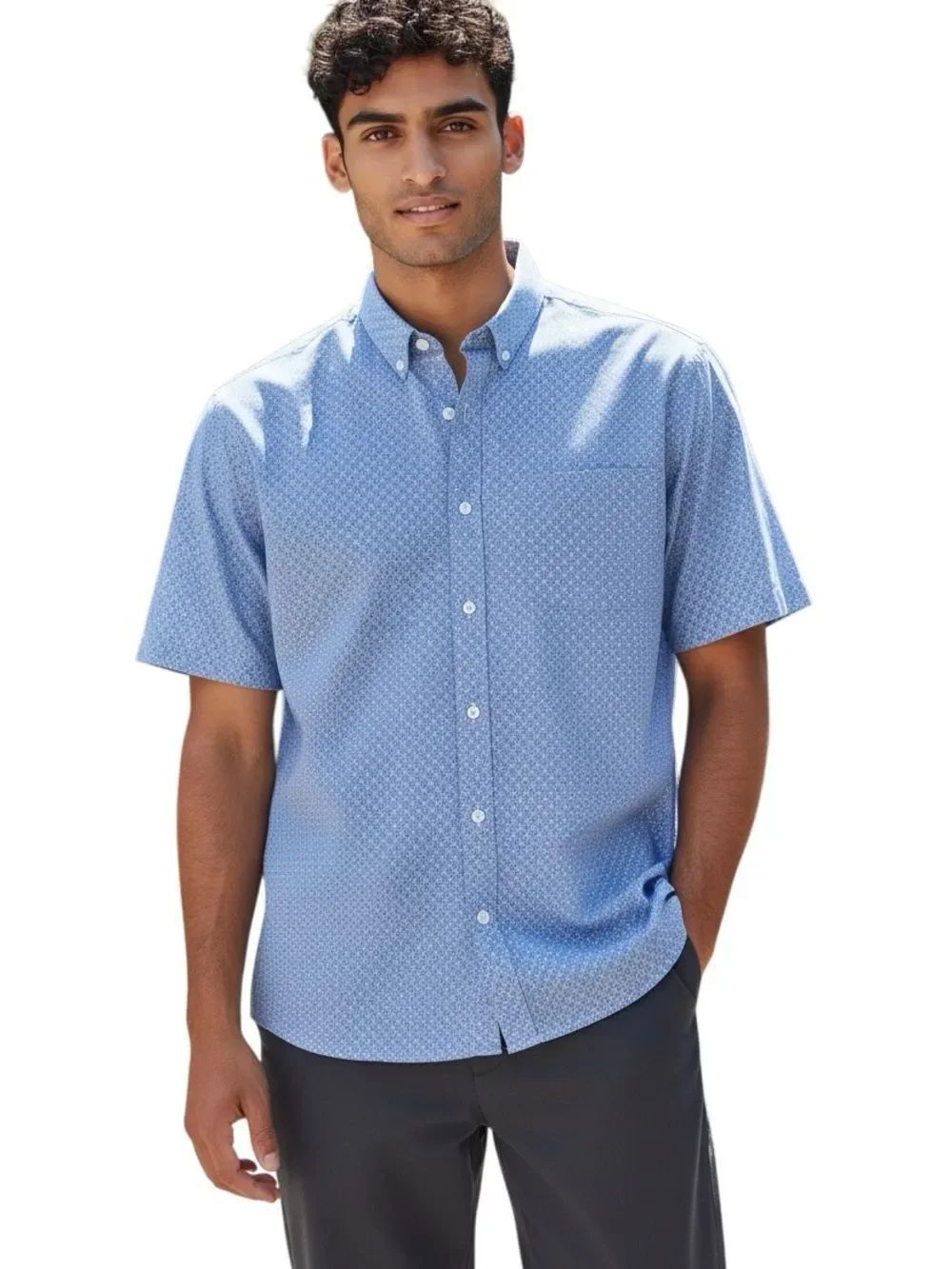 Johnston & Murphy Light Blue Short-Sleeve Button-Down Shirt